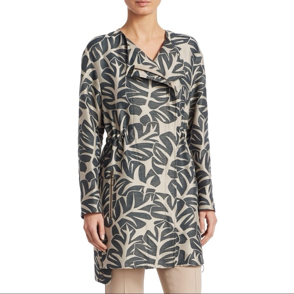 Akris Punto Tropical Leaf Jacquard Hidden Zip Coat - Picture 1 of 11